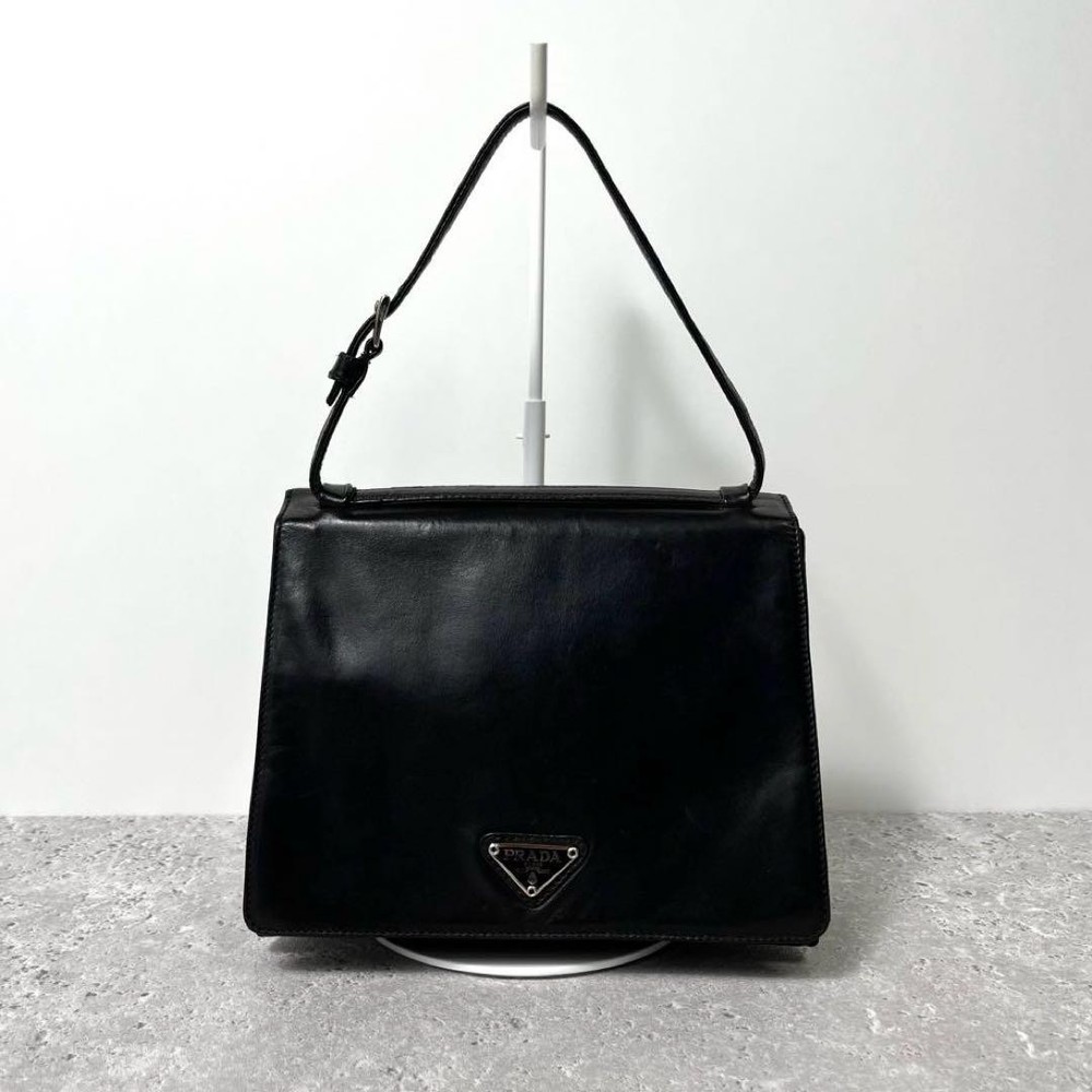 Prada Mini Nappa Leather Triangle Logo Handbag in Black