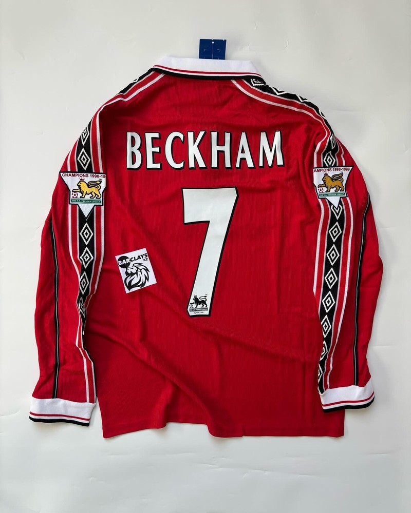 David Beckham Manchester United 1998 Home Red Long Sleeve Soccer Jersey