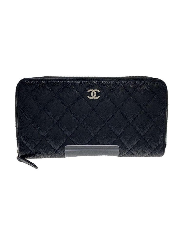 CHANEL Long Wallet AP0242 Matelassé Caviar CC Black Pre-Loved Good Condition!!