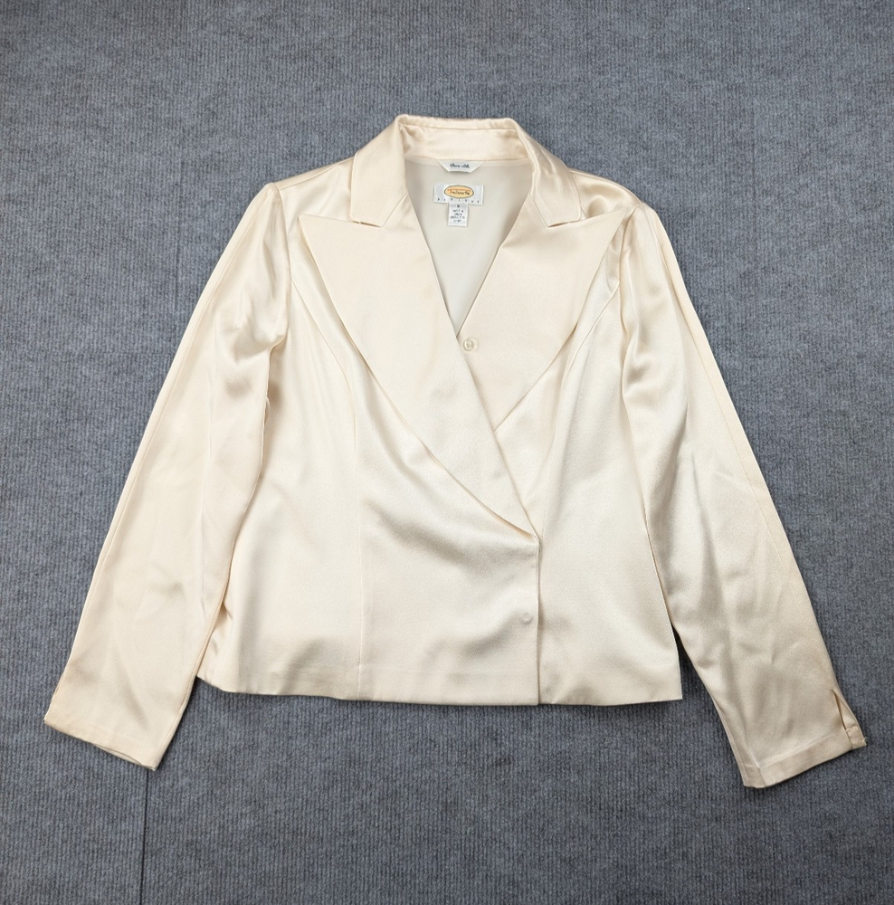 Talbots Silk Blazer Womens 8 Petite Old Money Natural Fiber Timeless Career Glam