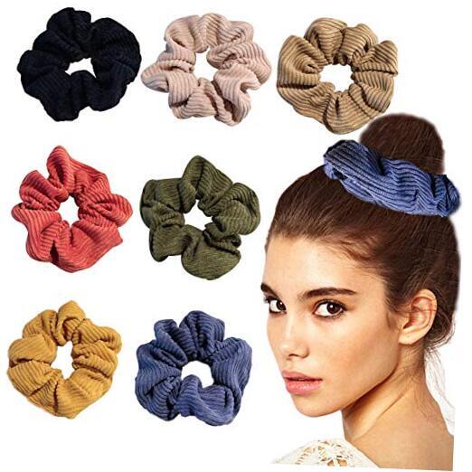Vintage Corduroy Hair Scrunchies for Girls and Women Elastic Ties
