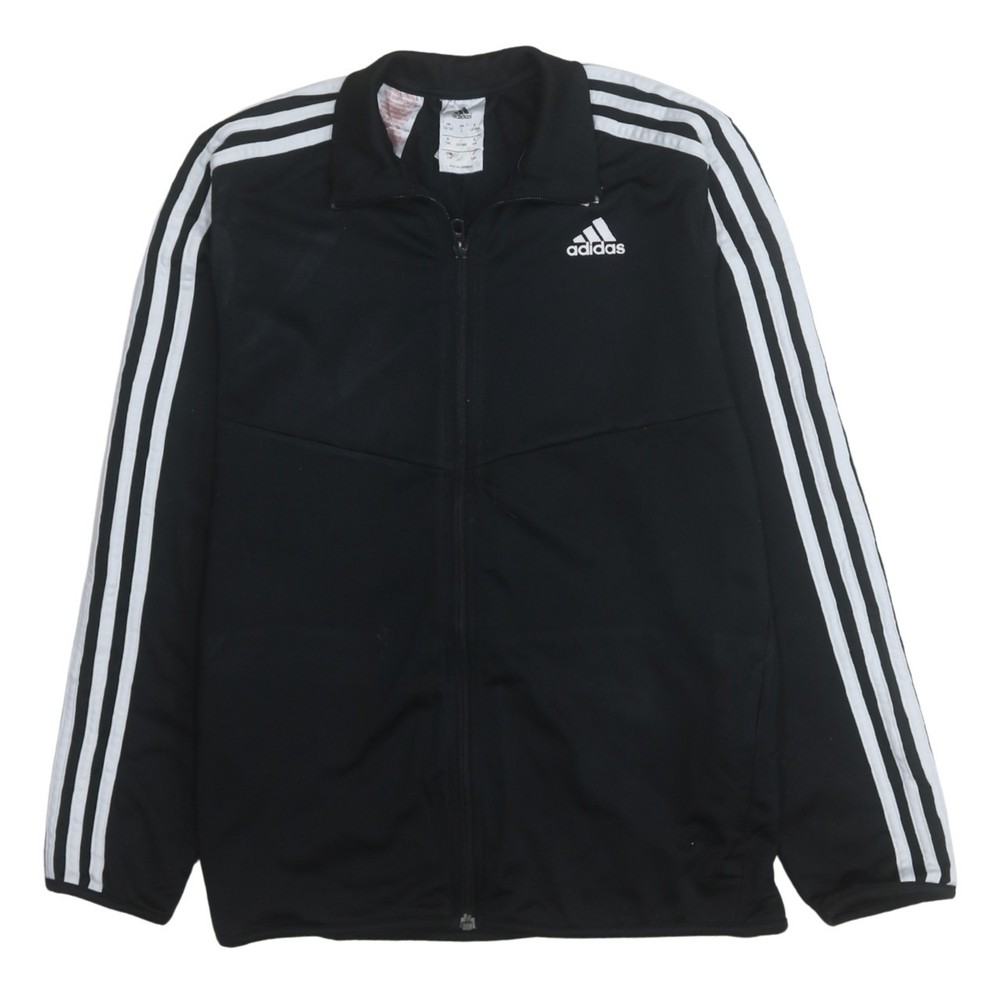 Adidas Womens Track Jacket Black Full Zip Three Stripe Sleeves Logo Sport L