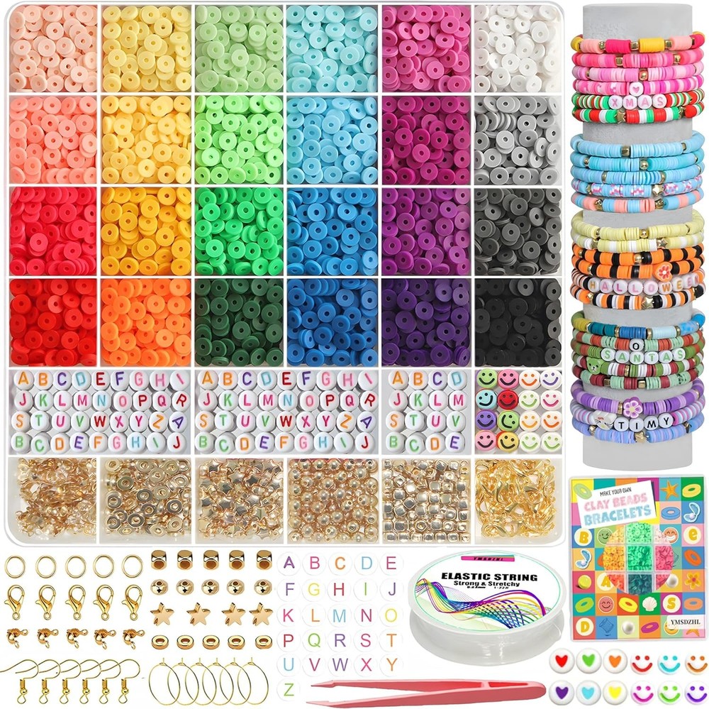 YMSDZHL 6000+PCS 24 Color Clay Beads Kit for DIY Preppy Bracelets