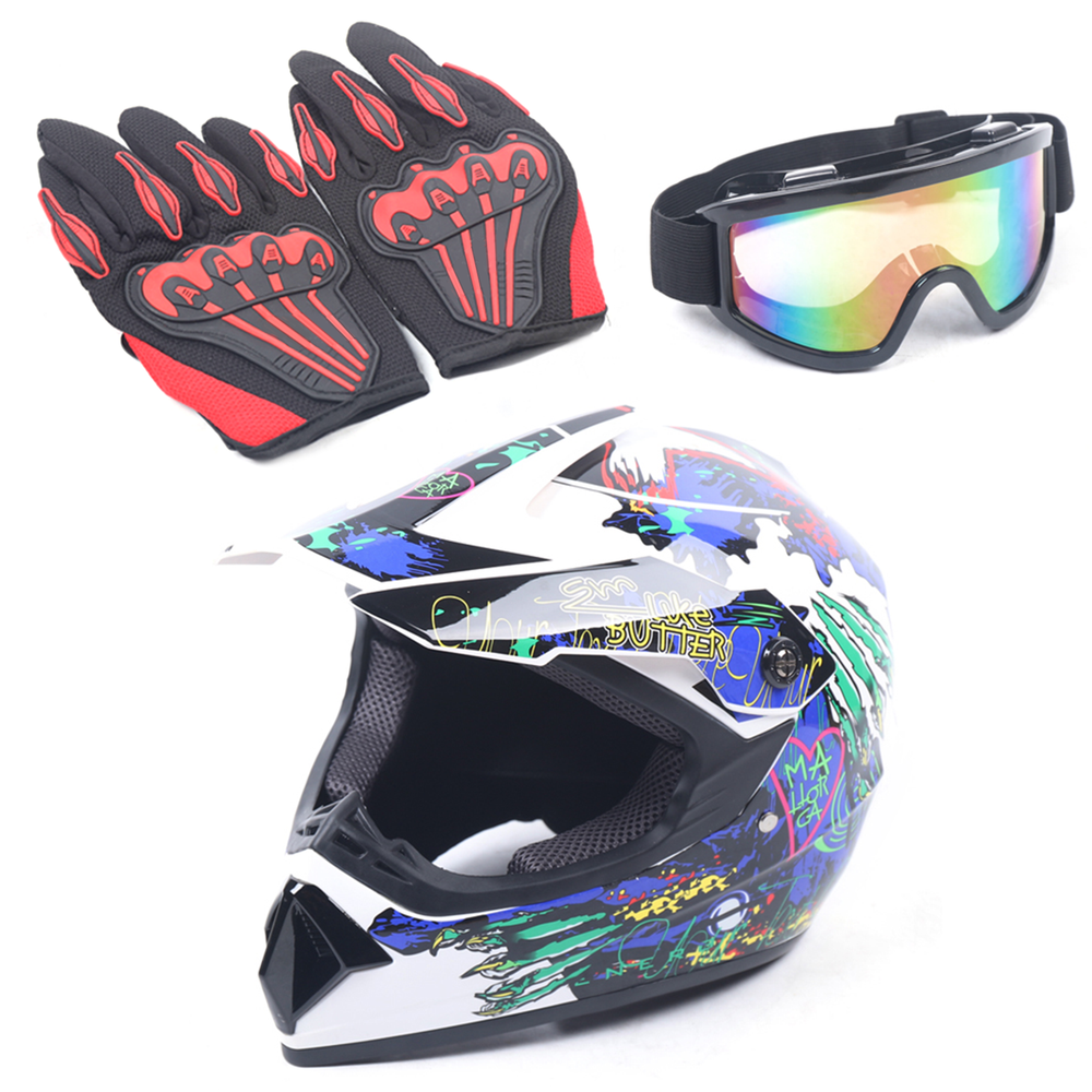 DOT Certified Adult Dirt Bike Helmet with Gloves and Goggles for Motocross ATV MX