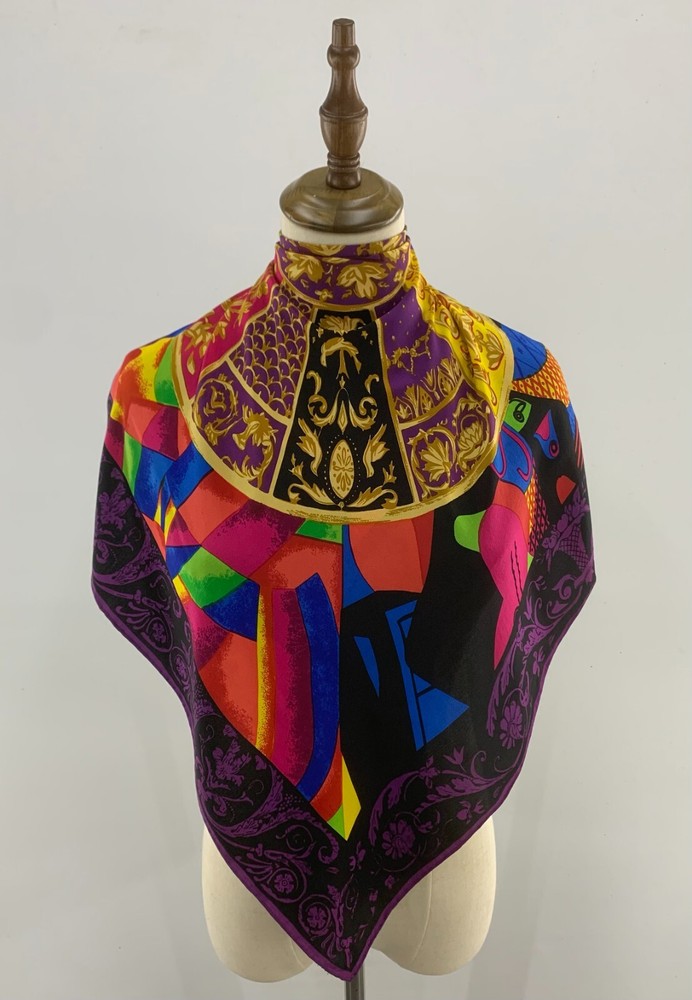 Vintage Atelier Versace Silk Scarf Square Foulards Shawl Wrap Scarf Top Neckwear