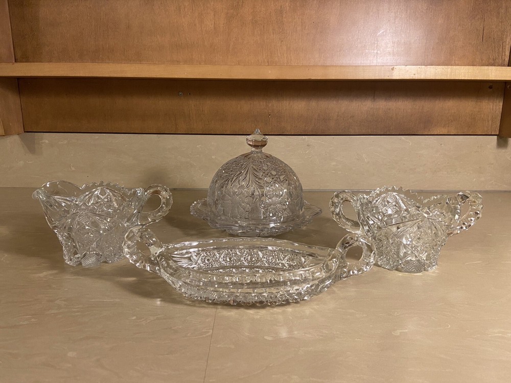 Vintage Imperial Nucut Creamer, Sugar Bowl, Cheese/Butter Dish And Relish Dish