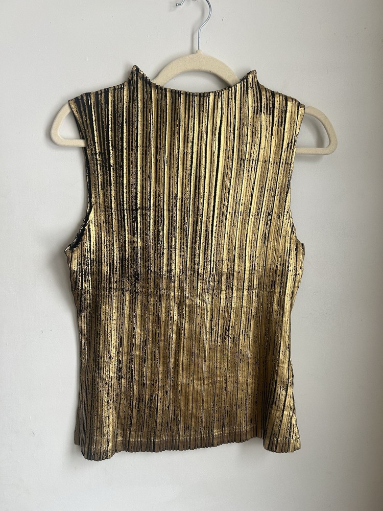 Dolan Size S Gold & Black Pleated Metallic Sleeveless Top – Statement Blouse