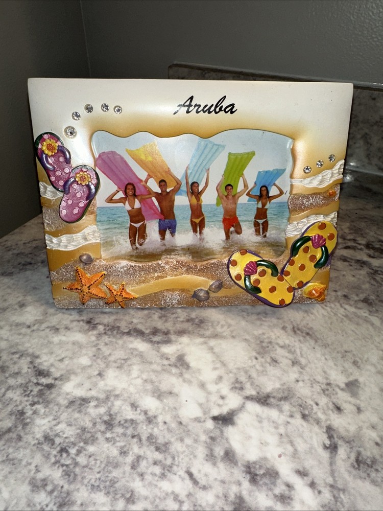 Aruba 3D Flip Flops Shells Beach Photo Frame Summer Memories  