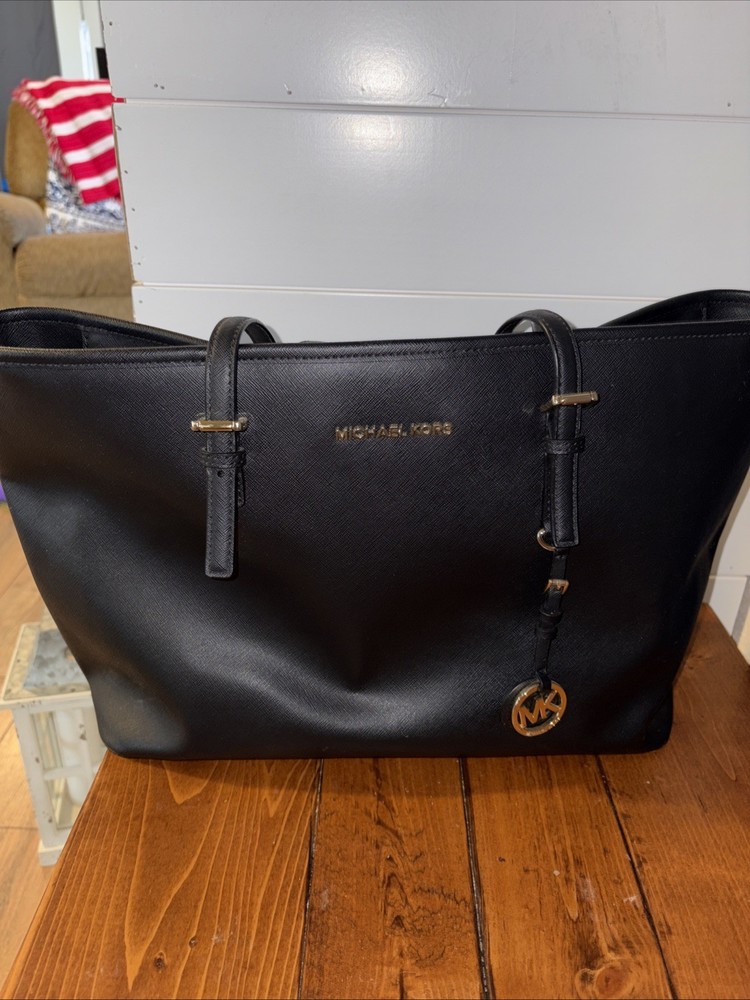 Michael Kors Jet Set Travel Tote Laptop Bag Large Saffiano Leather Black