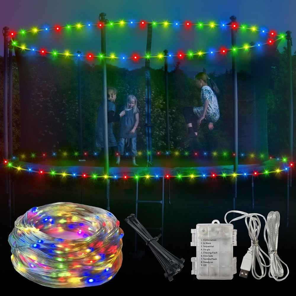 Lights for 16ft Trampoline, 71Ft Battery Operated Lights Waterproof Outdoor, ...