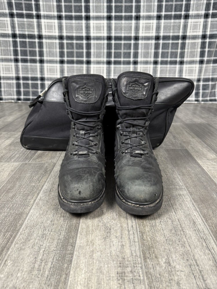 Harley Davidson Black Leather Motorcycle Boots Mens Size 13 Biker Riding W/ Bag