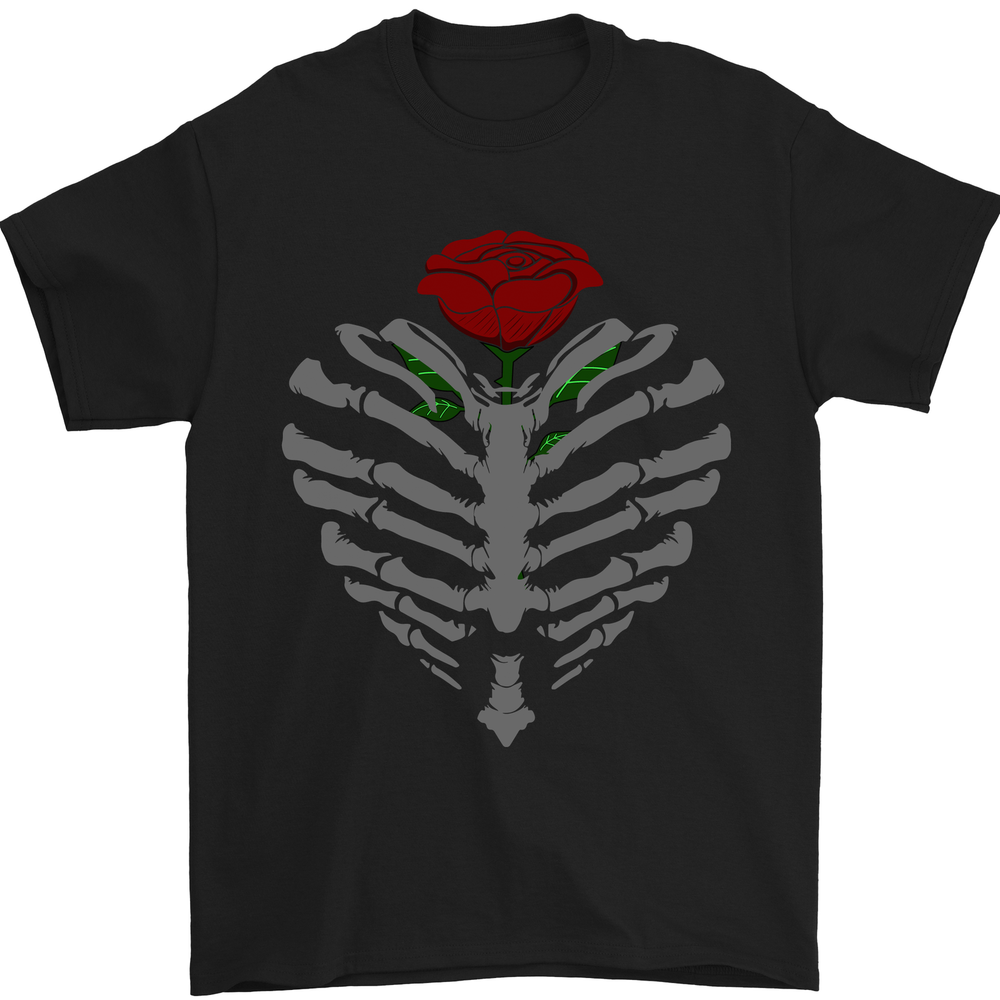 Rib Cage & Rose Gothic Heavy Metal Biker Mens T-Shirt 100% Cotton