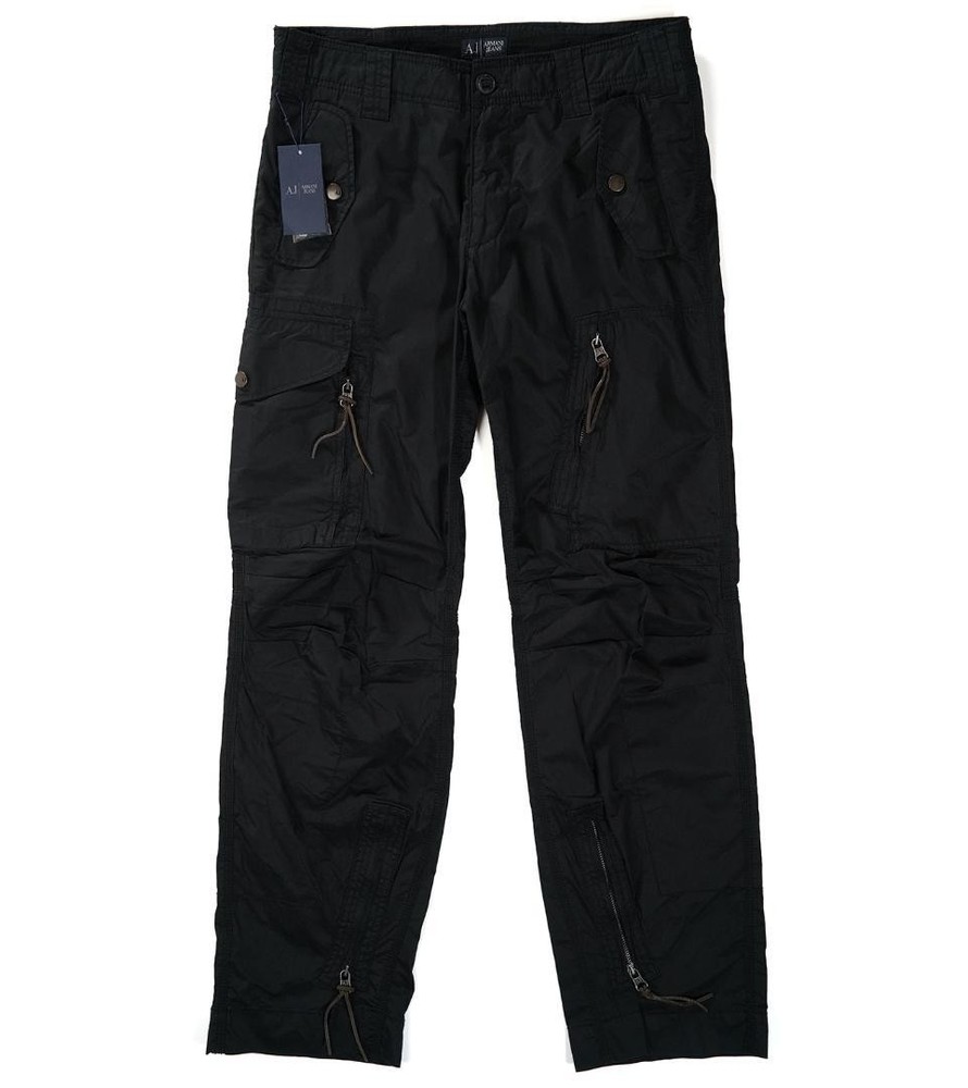 Armani Jeans Black Cotton Parachute Pants Size 48 Slim Fit New