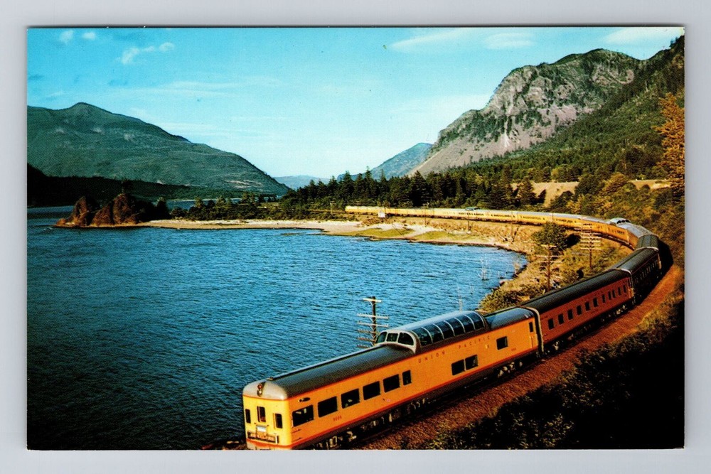 Scenic Vintage Streamliner Train Postcard of Columbia River Gorge