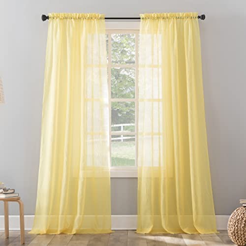 Erica Crushed Sheer Voile Rod Pocket Curtain Panel 51x63 Inches Sunny Yellow