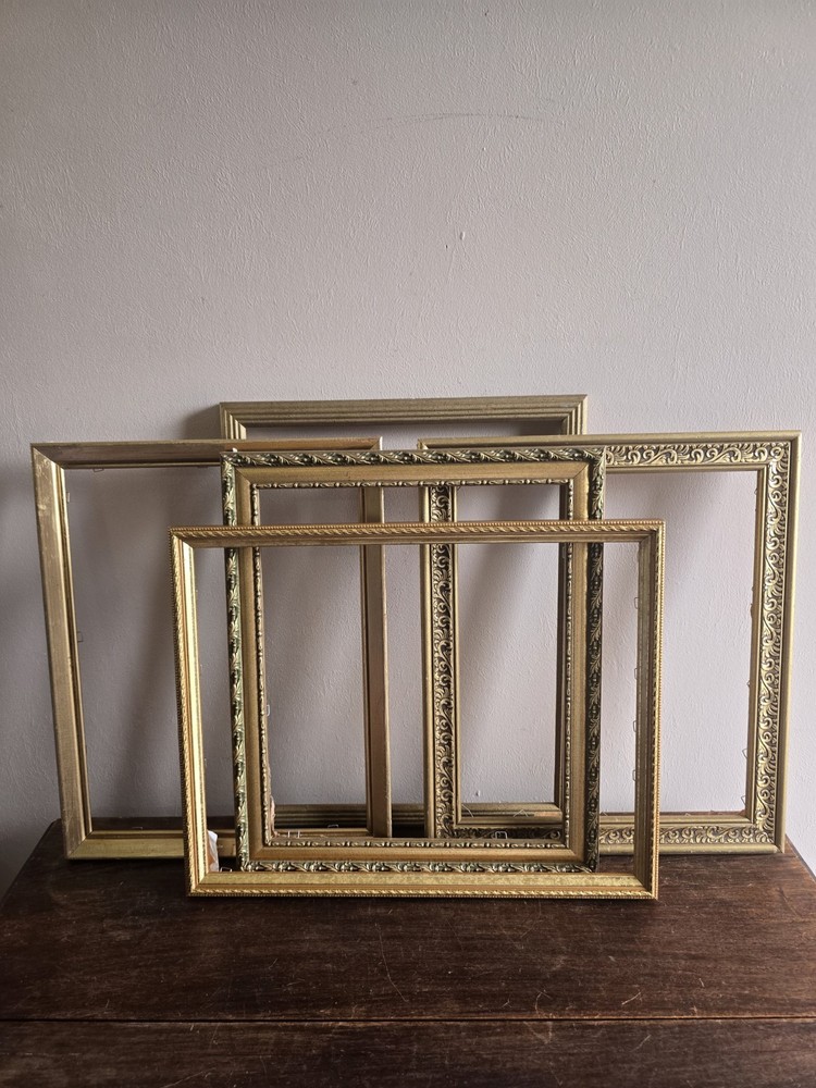 Set Of 5 Ornate Multicolor Golds Wood Wall Hanging Picture Frames Art Gallery