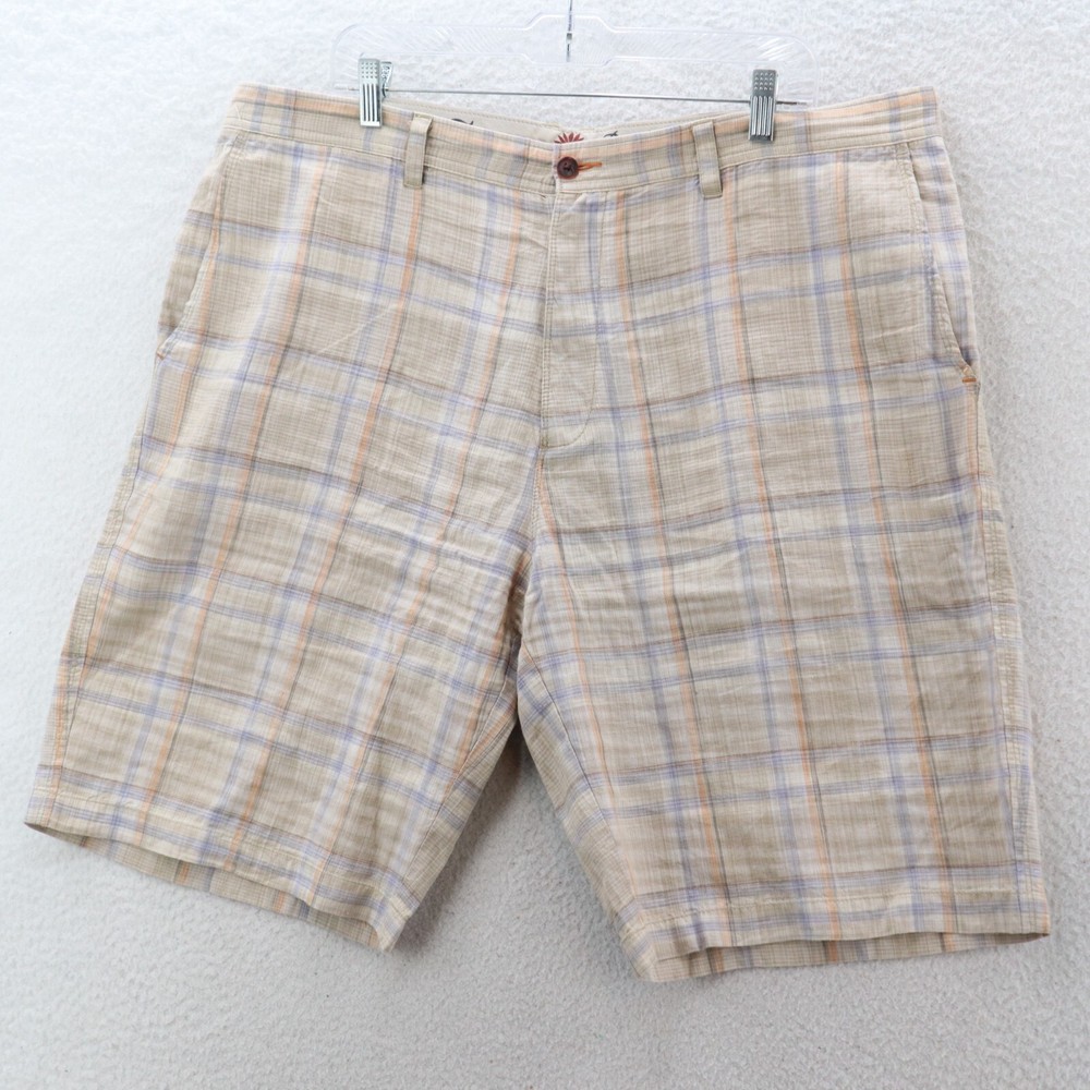 Tommy Bahama Shorts Mens 40 Multicolor Linen Silk Blend Plaid Chino Preppy Beach