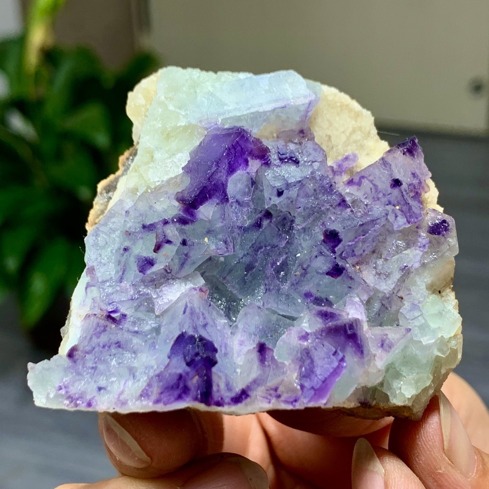 109G Natural Purple QR Code Fluorite Cluster Mineral Specimen from Guizhou