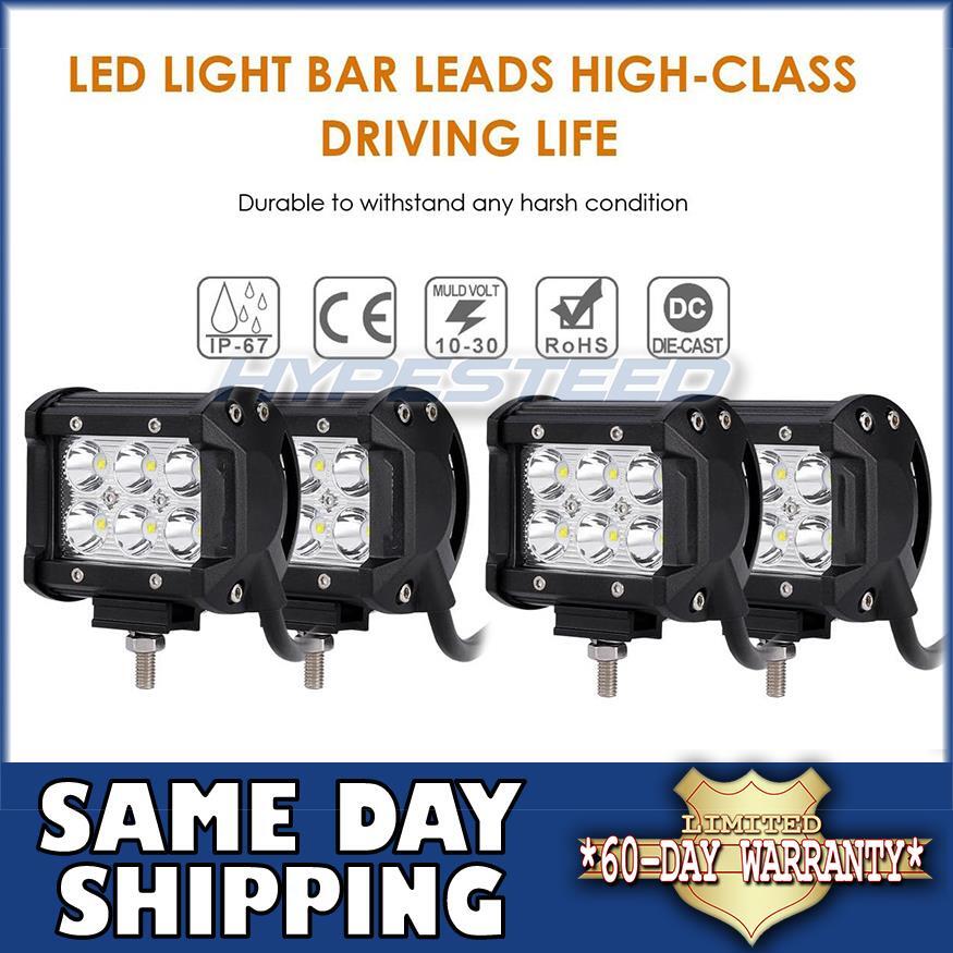 4pcs 18W LED Pods Work Lights Spot Beam Offroad Fog Light for Truck Boat ATV UTV