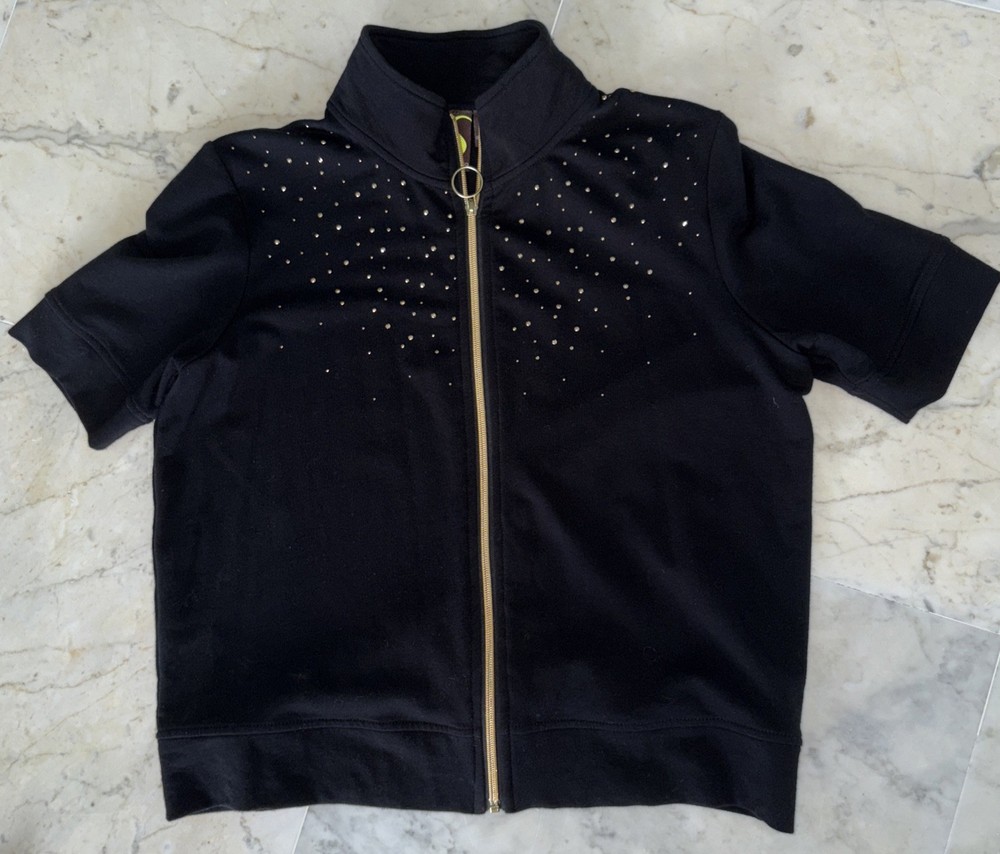 Spartelle Petite M Lightweight Black Sweatshirt with Gold Zipper Studs