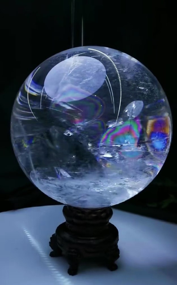 17.3lb Top Natural Rainbow Clear Quartz Sphere Crystal Ball Reiki Gem + Stand