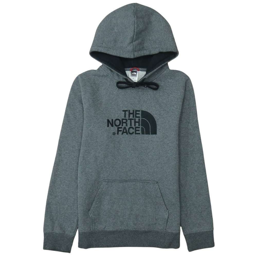 The North Face Womens Hoodie Grey Fleece Kangaroo Pocket Logo Pullover S