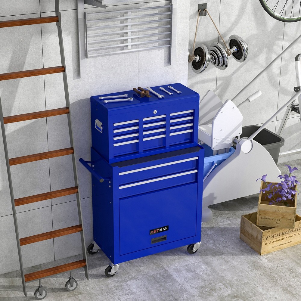 8-Drawer Mobile Tool Storage Cabinet with Locking Wheels