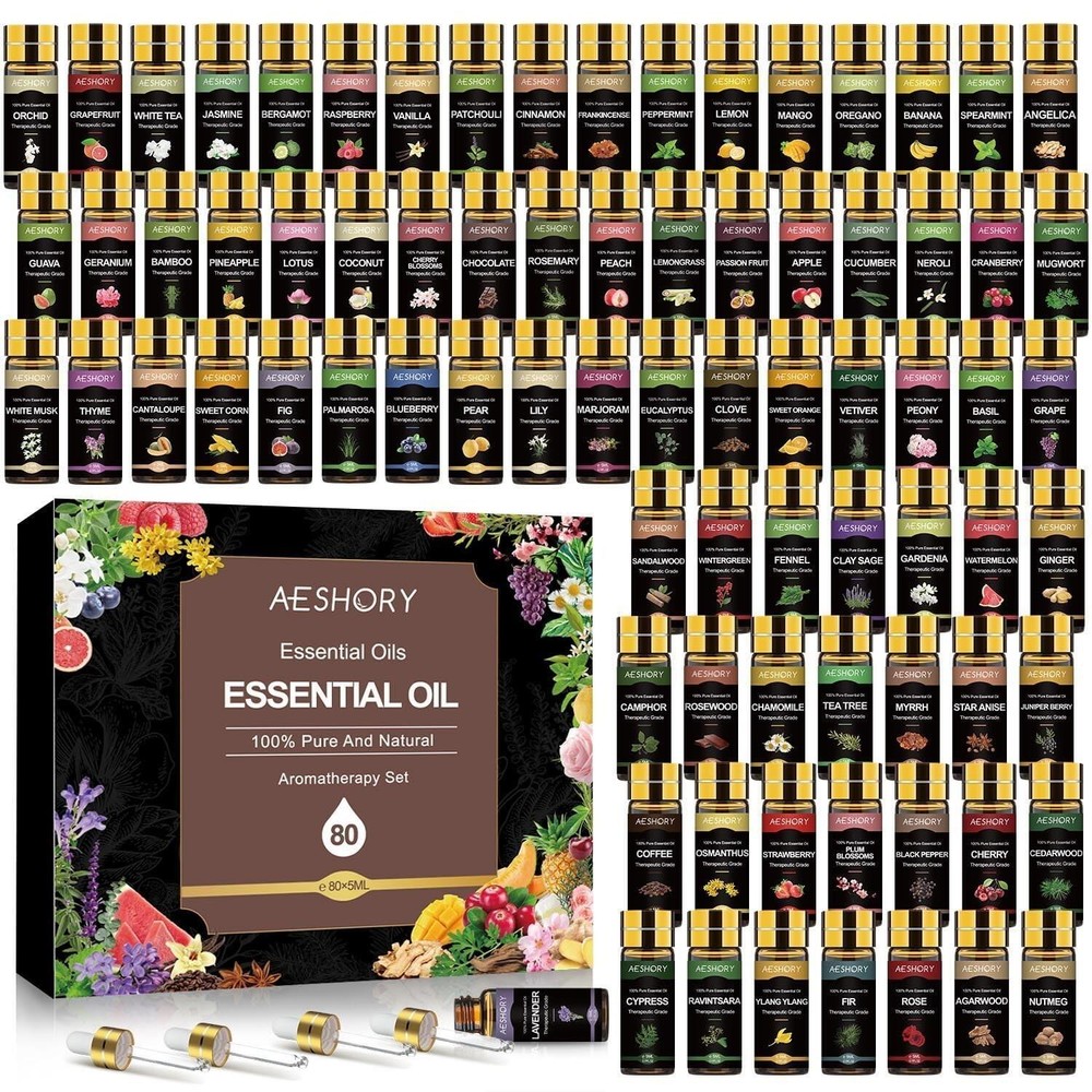 80-Piece 100% Natural Essential Oil Set for Diffusers & Aromatherapy