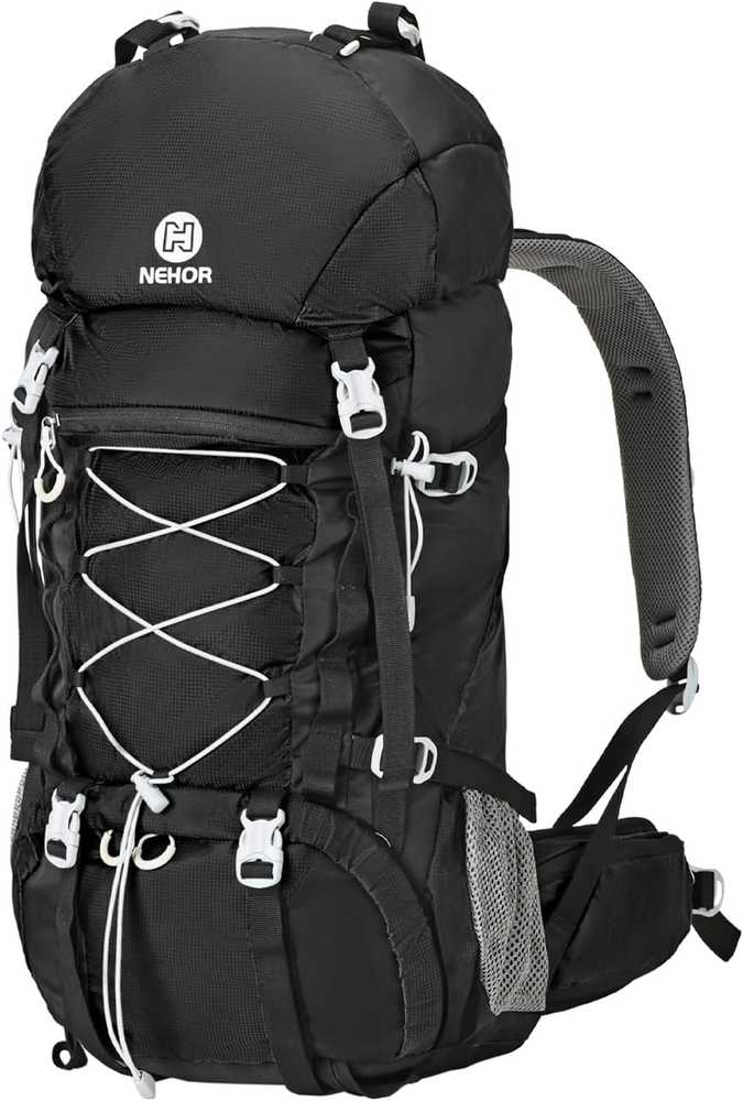 60L Black Hiking Backpack Waterproof Camping w/Rain Cover Large Nehor