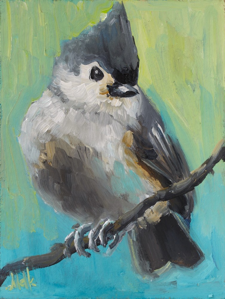 Tufted Titmouse Oil Painting Bird Original Small Anomal Wall Art House Gift Home