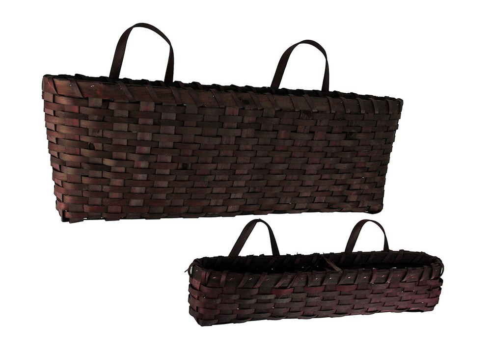 Scratch & Dent Dark Red Woven Wood Window Basket Set of 2