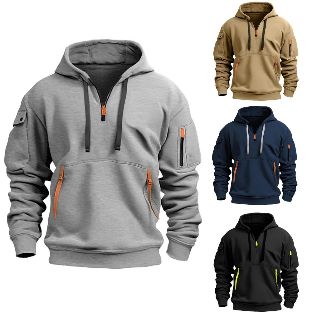 Multi-Pocket Fleece Hoodie 2025 — Zippered Casual Pullover, Loose + Plus Sizes