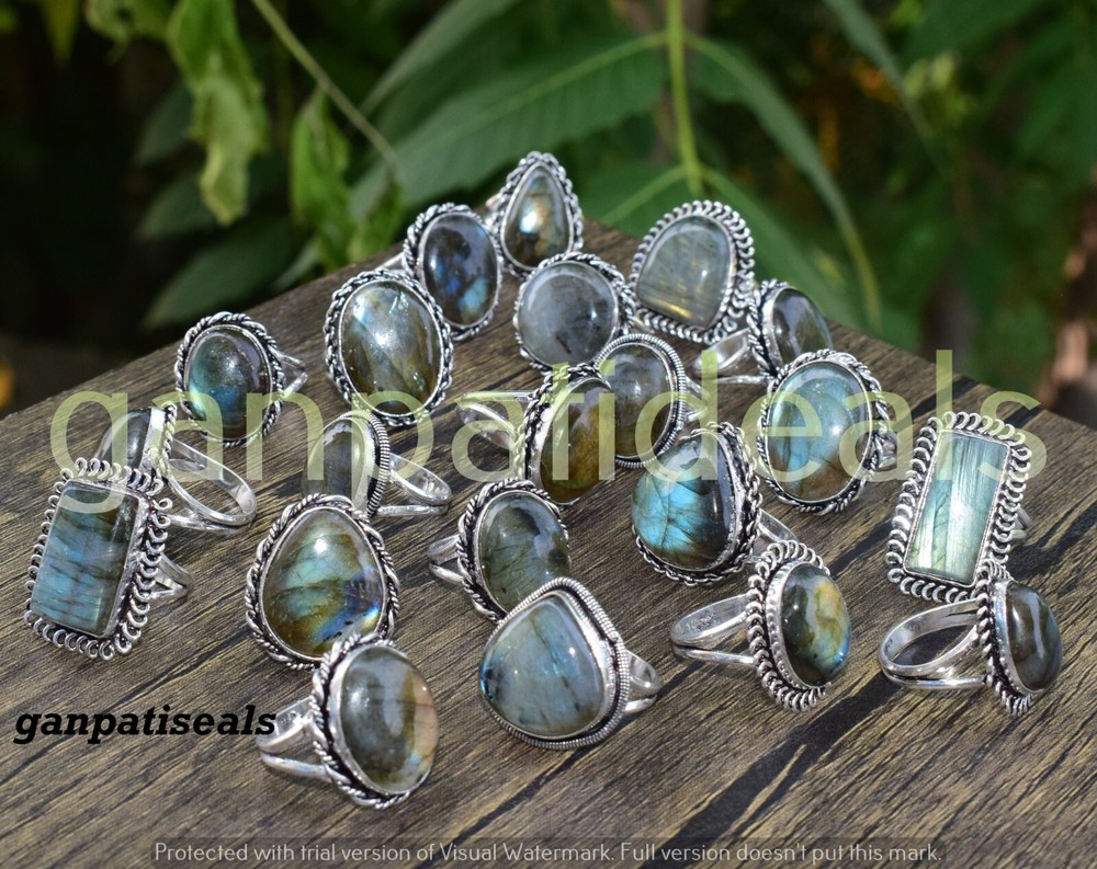 Christmas Sale Labradorite Gemstone Ring 5pc Lot 925 Silver Plated-image