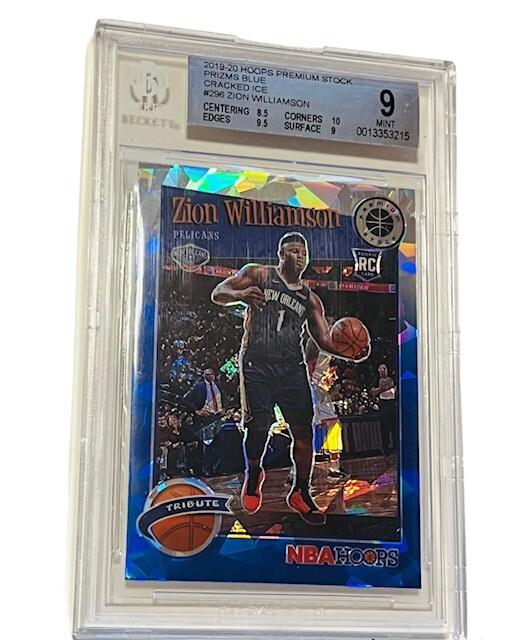 Zion Williamson Rookie Card RC BGS 9 MINT Prizms 2019 Hoops Blue Cracked Ice 296