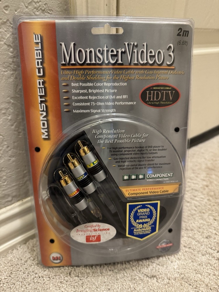Monster Video 3 Ultra High Performance Video Cable 24k Gold Contact Turbine New