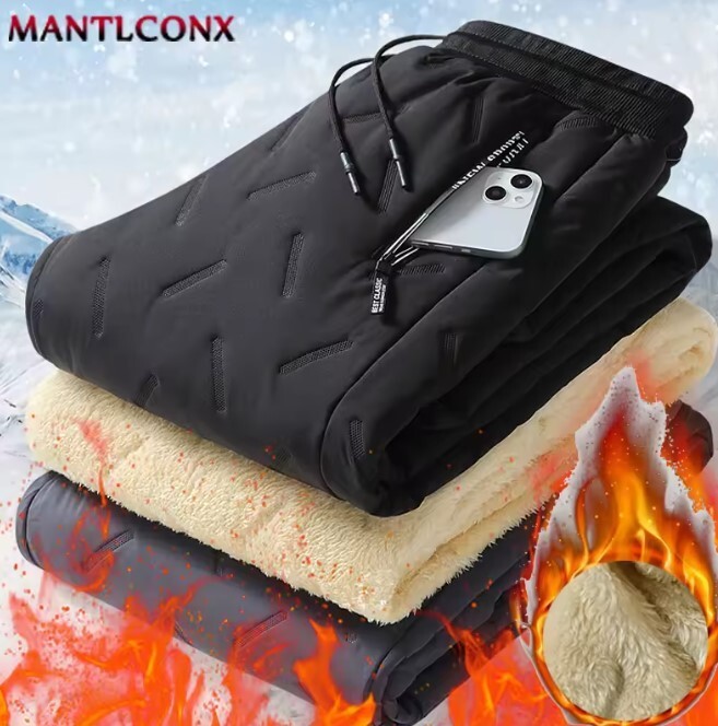 Men's Winter Lambswool Fleece Joggers - Thick Waterproof Sweatpants for Warmth