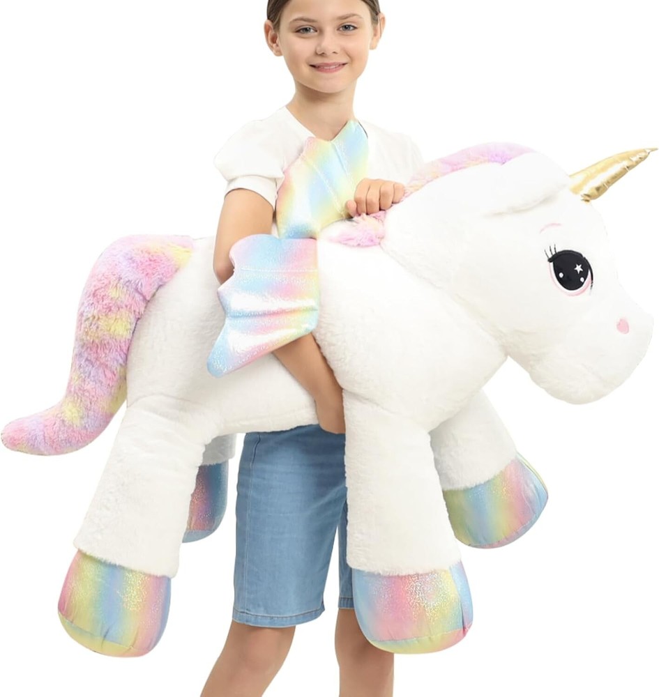44 Inch Giant Unicorn Stuffed Animal Pillow, Cute Soft Big Unicorn with Rainbow