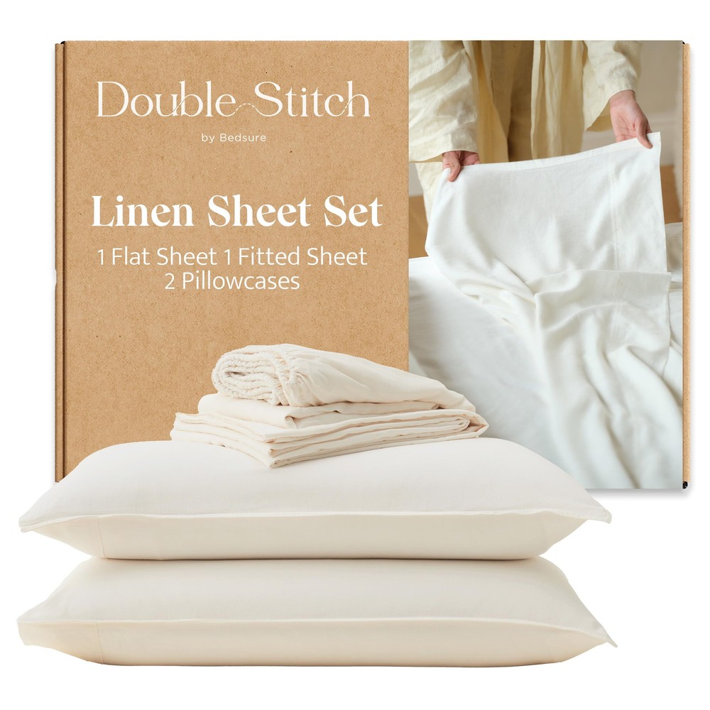Breathable Double Stitch European Linen Blend Queen Bedding Sheets