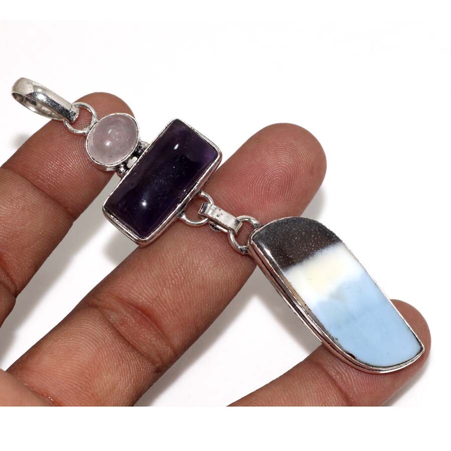 Owhyee Blue Opal Amethyst Pendant 3.5