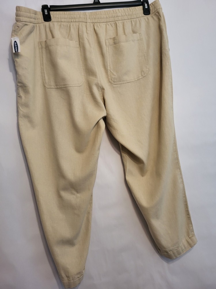 Old Navy Linen Blend Drawstring Pants XXL Tapered Tan Beige Nwt Vacation Lounge