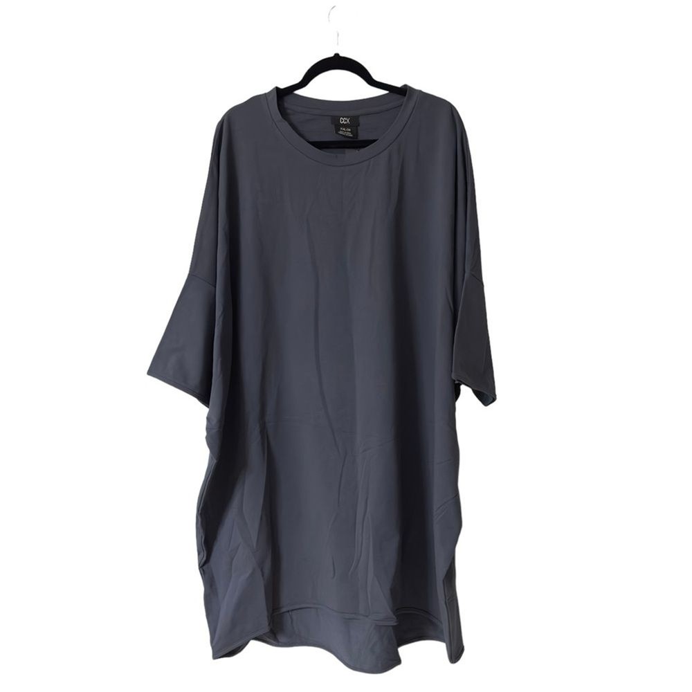 City Chic Oversize Longline Top In Graphite Size 24