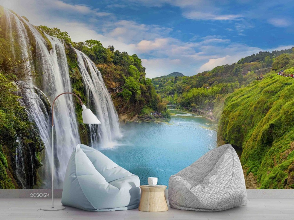 3D Mountain Waterfall River Landscape Wall Murals Wallpaper Murals Wall Sticker