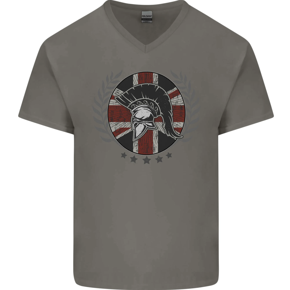 Union Jack Bodybuilding Gym Training Spartan Mens V-Neck Cotton T-Shirt