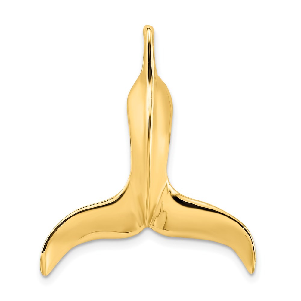 14K Yellow Gold 3-D Polished Whale Tail Chain Slide Pendant L-30 mm, W-26 mm
