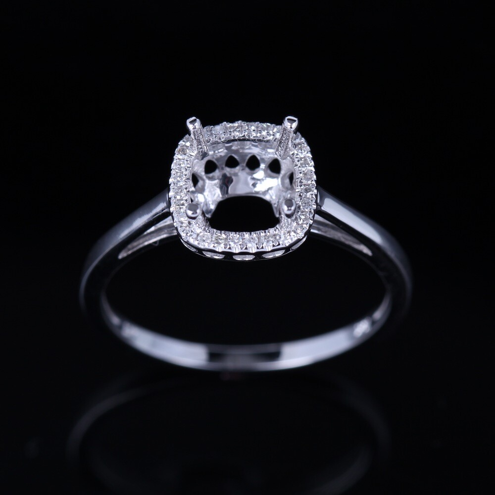 Split Shank Semi Mount Natural SI/H Diamonds Fine Ring Silver Cushion/Round 6mm