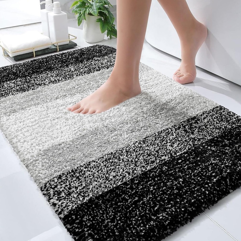 Black Microfiber Bath Rug 30x20 Absorbent Quick Dry Non Slip Bathroom Mat