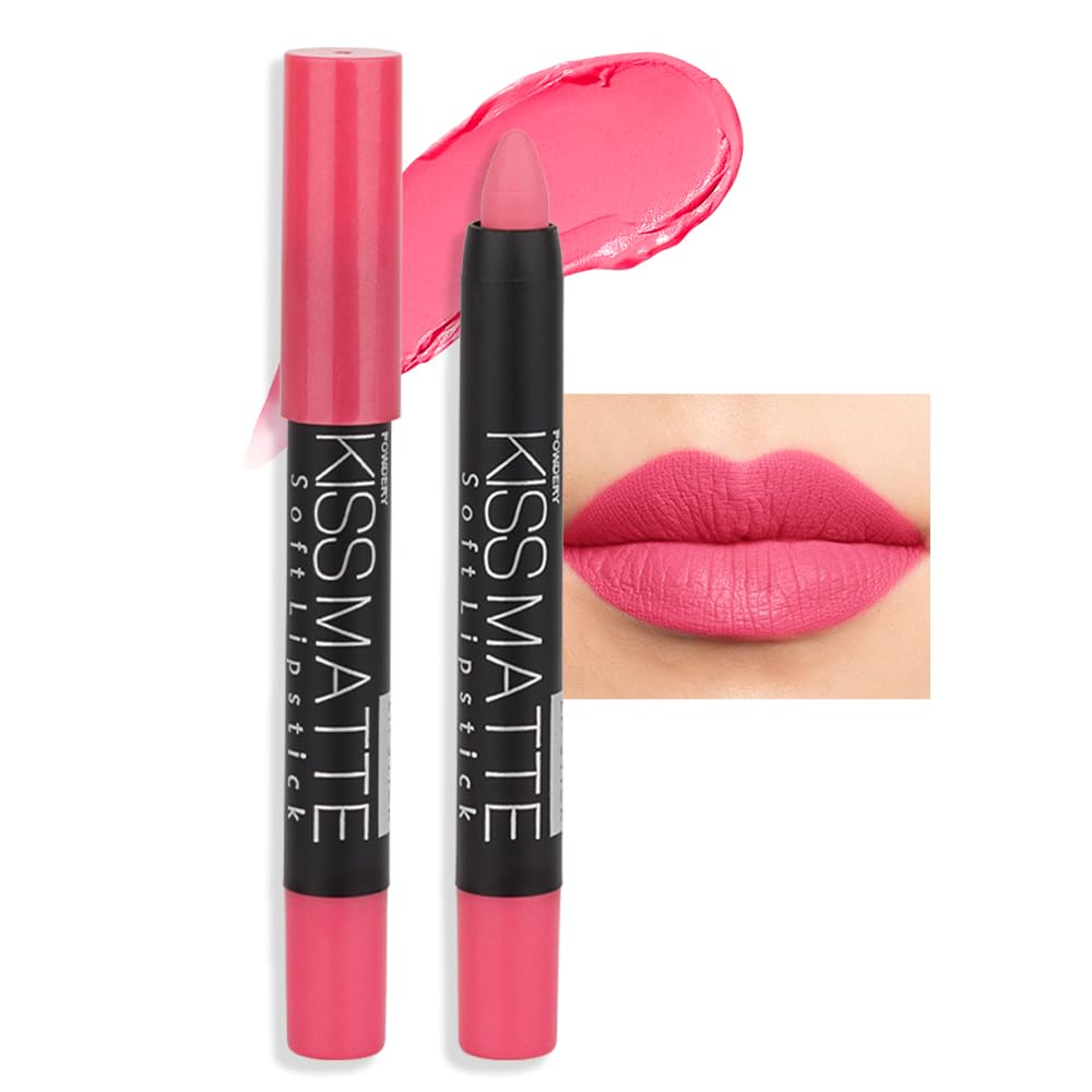 1Pcs Pink Matte Lipstick with Lip Liner Pencil Set - Long-Lasting Lip Stain for Women