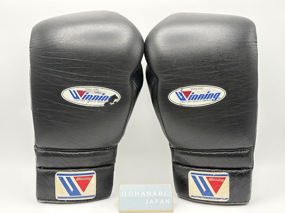 Winning Boxing Gloves 16oz MS-600 Black Lace-up String Pro Type Japan USED