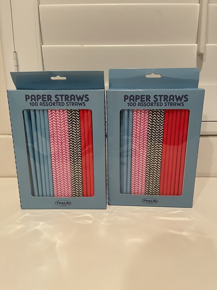 Paper Assorted Straws 7 3/4” each 2 Boxes Of 100 Straws Each