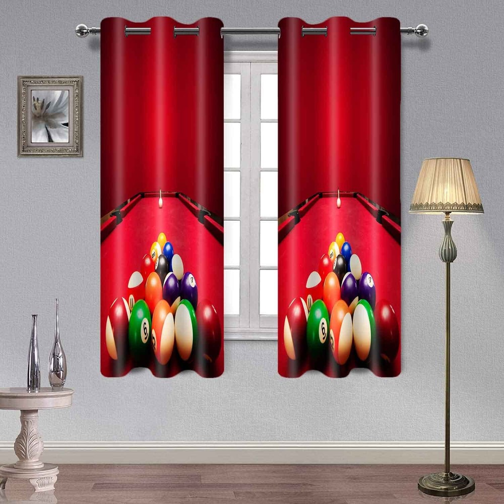 Billiard themed curtains 63 inches long for game room window decor